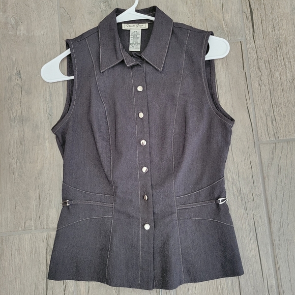 DAWN JOY VINTAGE PANTSUIT VEST CAREER WORK SILVER GRAY SIZE 3/4 - Picture 2 of 11